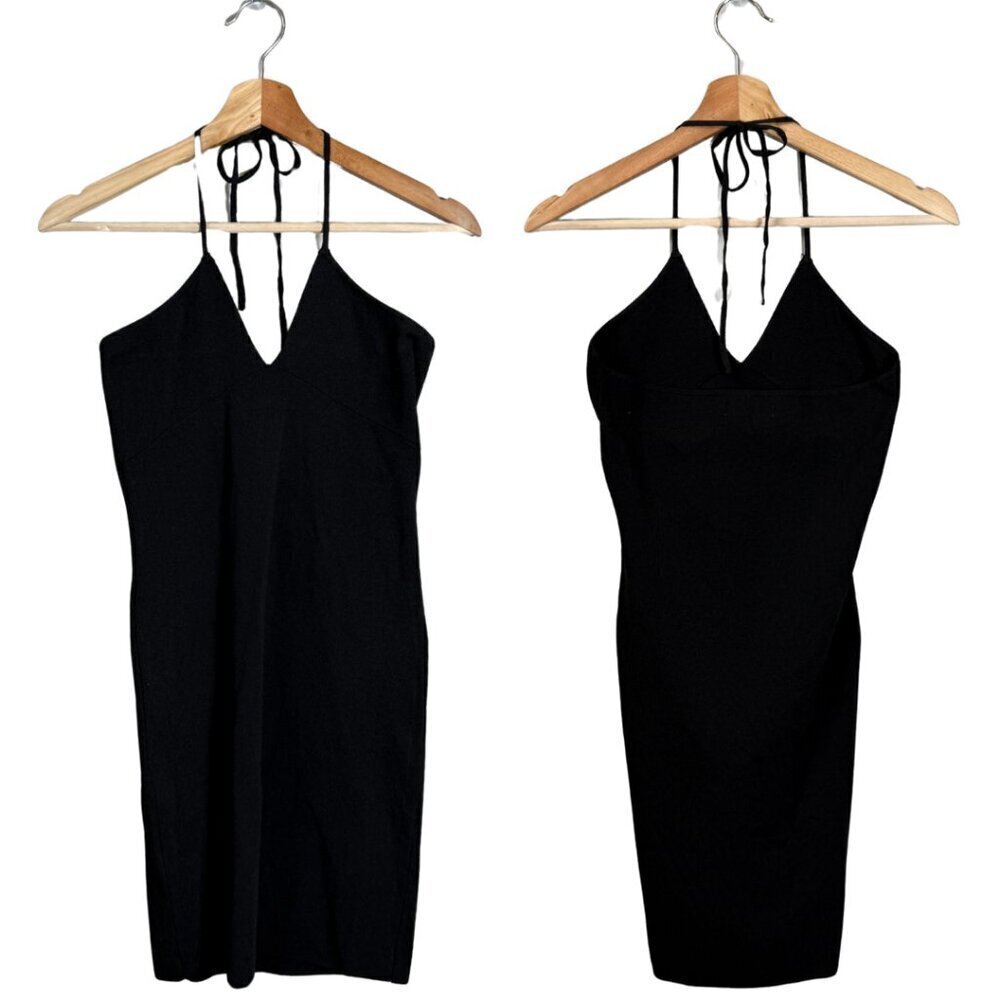 Mango Halter Bodycon Mini Dress Women's XS Black Cocktail Party Going Out NWOT